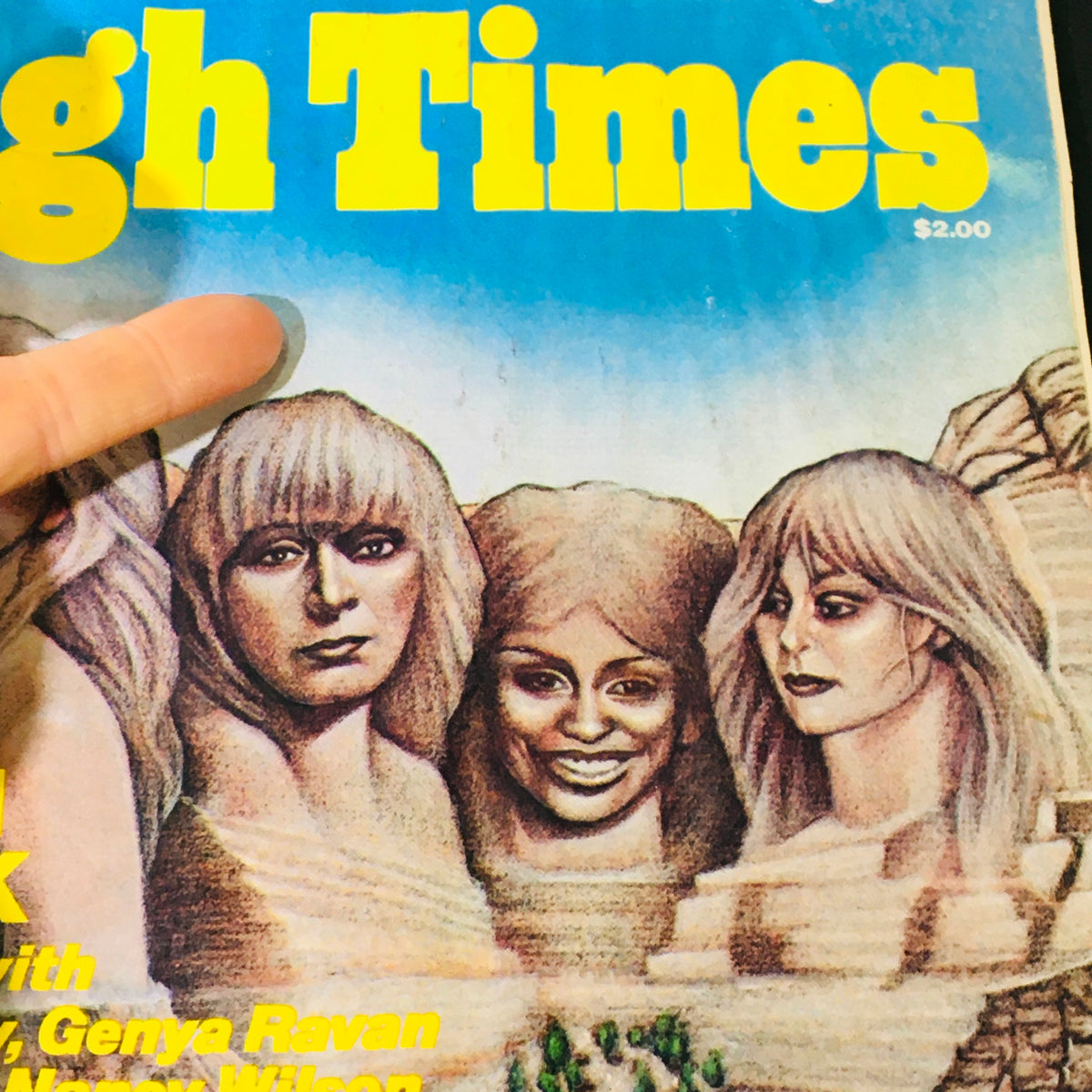 Close-up of the cover of VTG High Times Magazine November 1979, highlighting Women in Rock and featuring illustrations of music icons like Debbie Harry and Chaka Khan.