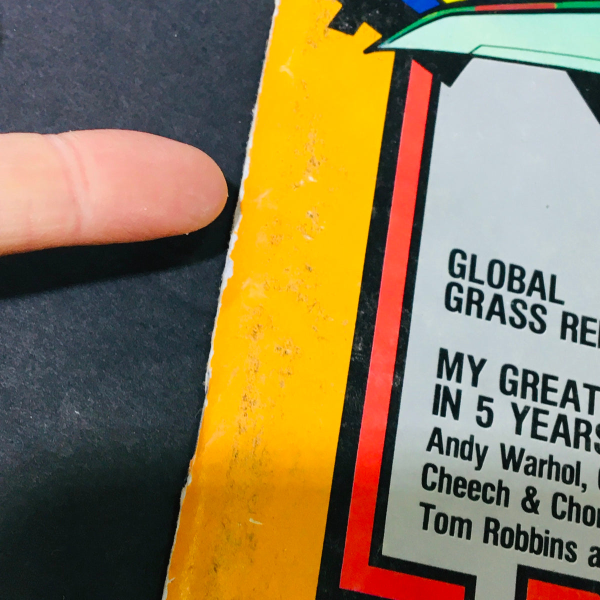 Detailed shot of the side edge of VTG High Times Magazine September 1979 highlighting minor wear and tear on the cover.