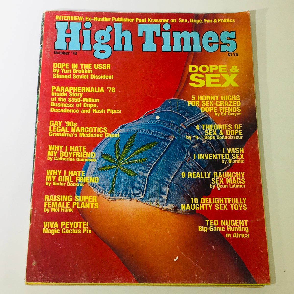 Cover of High Times Magazine October 1978 featuring Paul Krassner and articles on sex, dope, and politics. Vivid imagery highlights cultural discussions from the late 1970s.