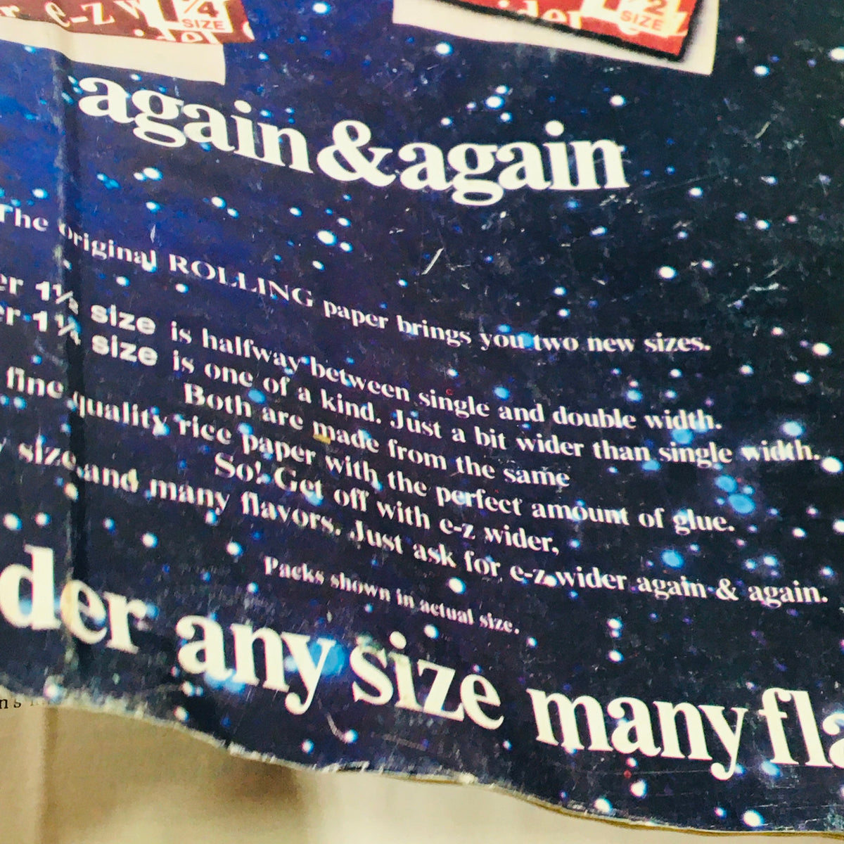 Back cover of VTG High Times Magazine May 1978 displaying advertisement for rolling papers with a starry background, capturing the spirit of the 1970s counterculture.