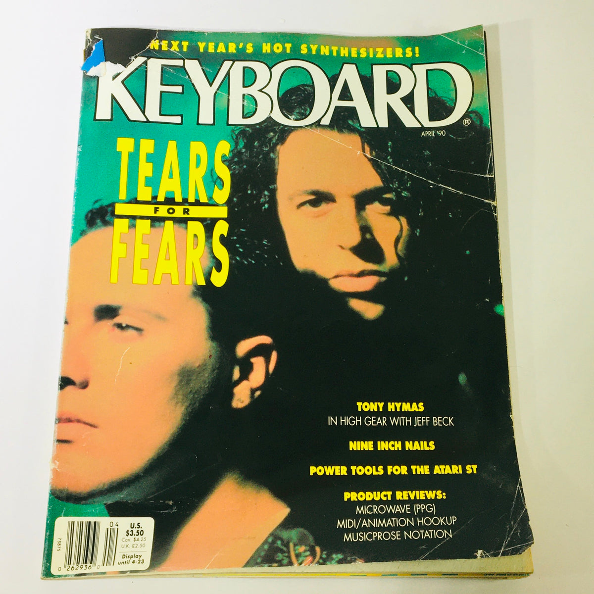 Cover of Keyboard Magazine April 1990 featuring Tony Hymas and the bands Nine Inch Nails and Tears for Fears, showcasing the innovative music scene of the late 80s and early 90s.
