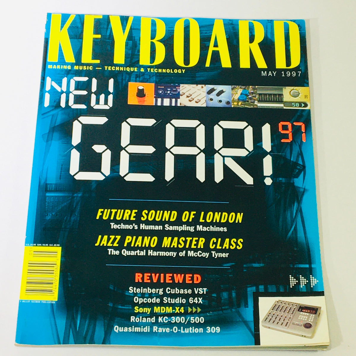 Cover of Keyboard Magazine May 1997 featuring 'Jazz Piano Master Class' on Quartal Harmony by McCoy Tyner, along with articles on new music gear and technology.