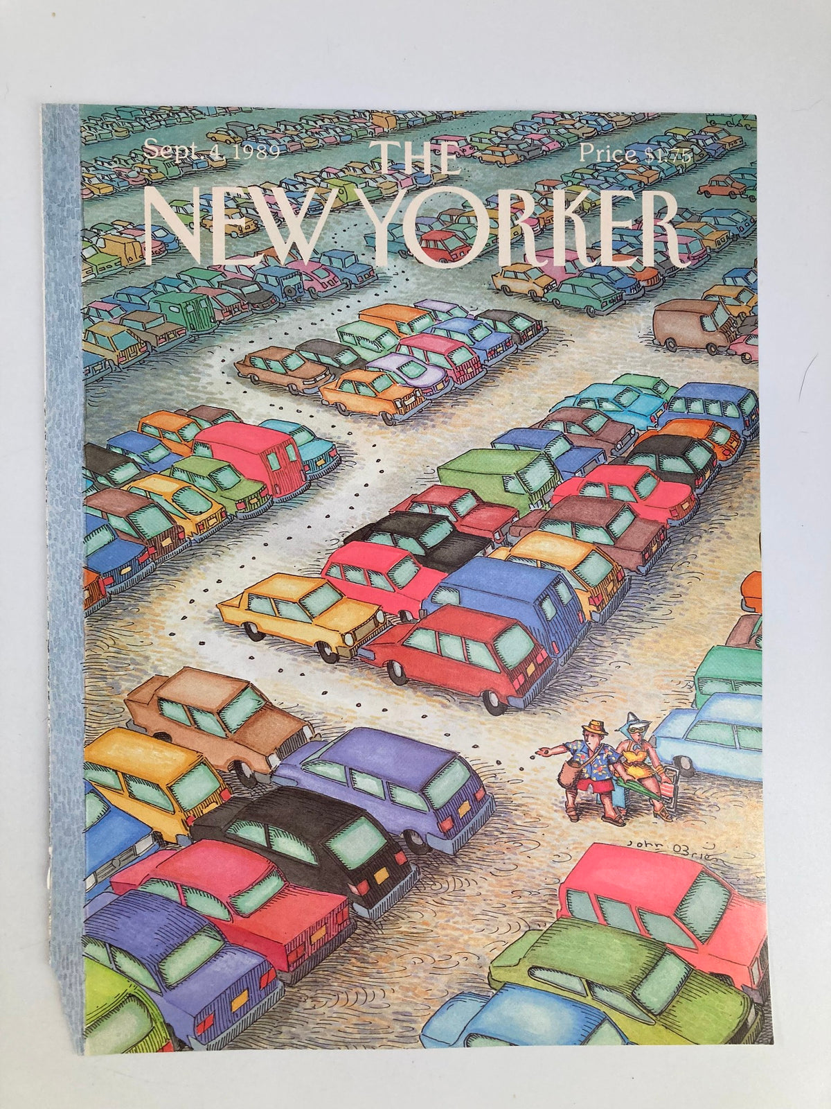 Cover of The New Yorker, September 4, 1989, titled 'Parking Spot' by John O'Brien, depicting an illustrated parking lot filled with colorful cars.