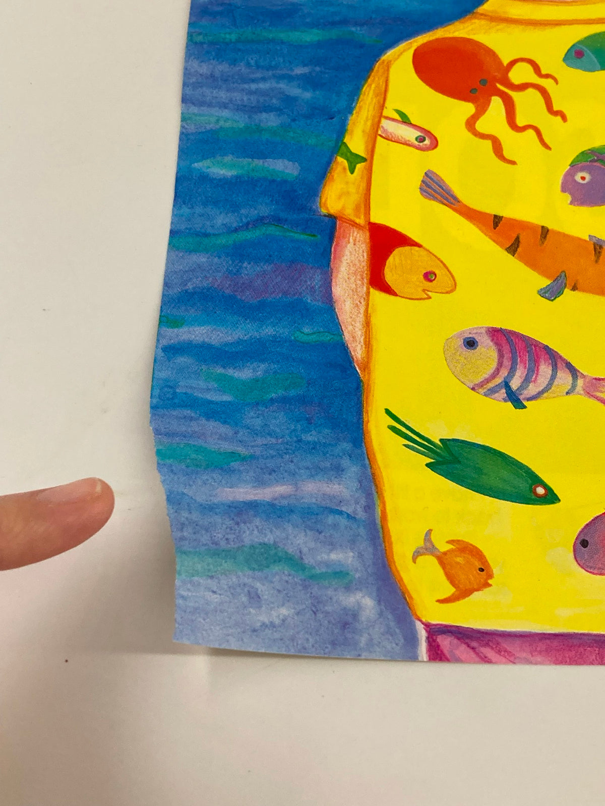 Close-up view of The New Yorker June 13 1988 cover showing details of a man's yellow fish-print shirt and the ocean backdrop, highlighting the unique artwork by Pamela Paparone.