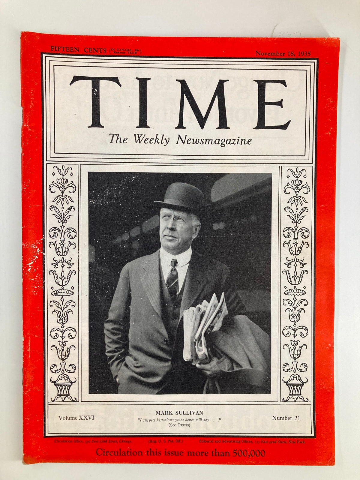 Vintage Time Magazine November 18 1935 Vol 26 No. 21 Mark Sullivan