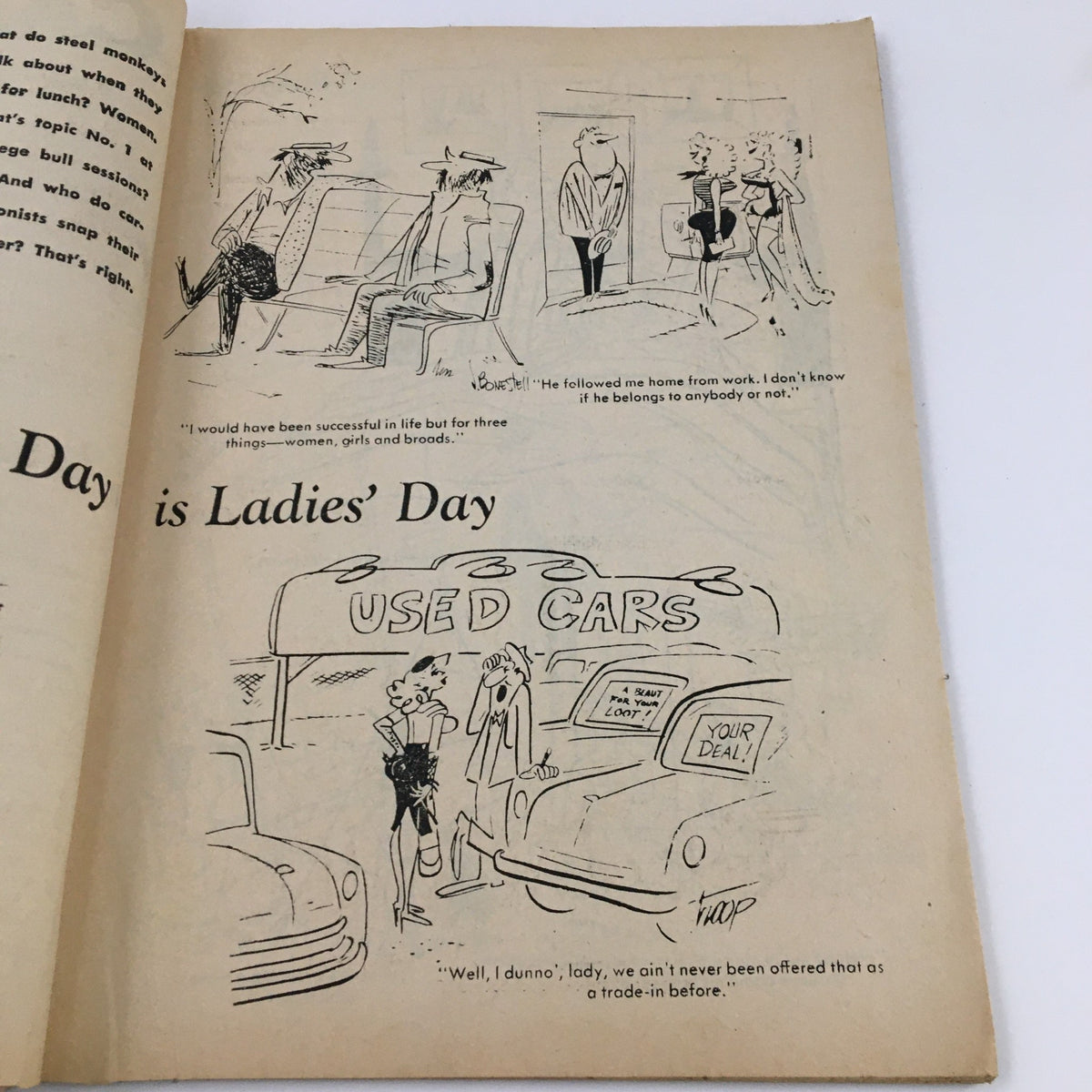 Another page from VTG Cartoon Laughs No. 6 magazine featuring funny cartoon strips related to ladies' day humor.