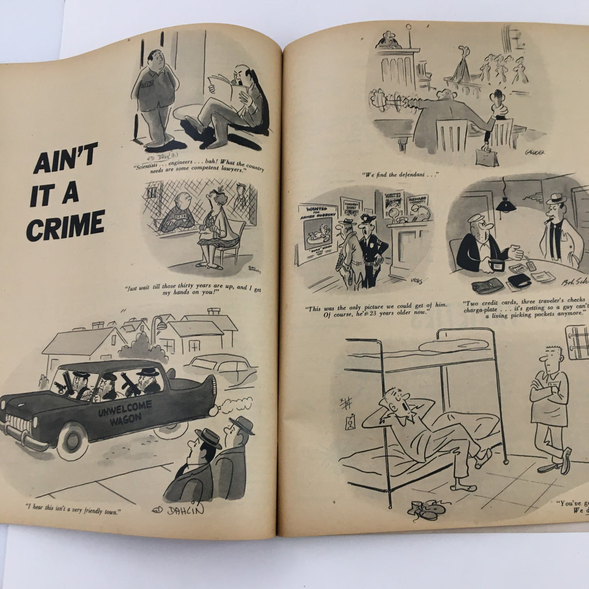 Interior page of 1000 Jokes Magazine No. 91 September 1959 featuring humorous comic strips and illustrations including the title 'AIN'T IT A CRIME'.
