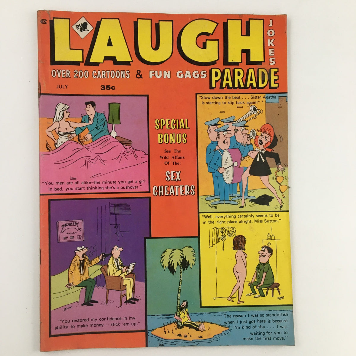 Cover of Laugh Parade Magazine July 1970 Vol. 10 No. 4 featuring colorful illustrations, humorous captions, and the theme 'The New Nude Westerns'. The cover includes playful cartoons and a title that indicates it contains over 200 cartoons and fun gags.