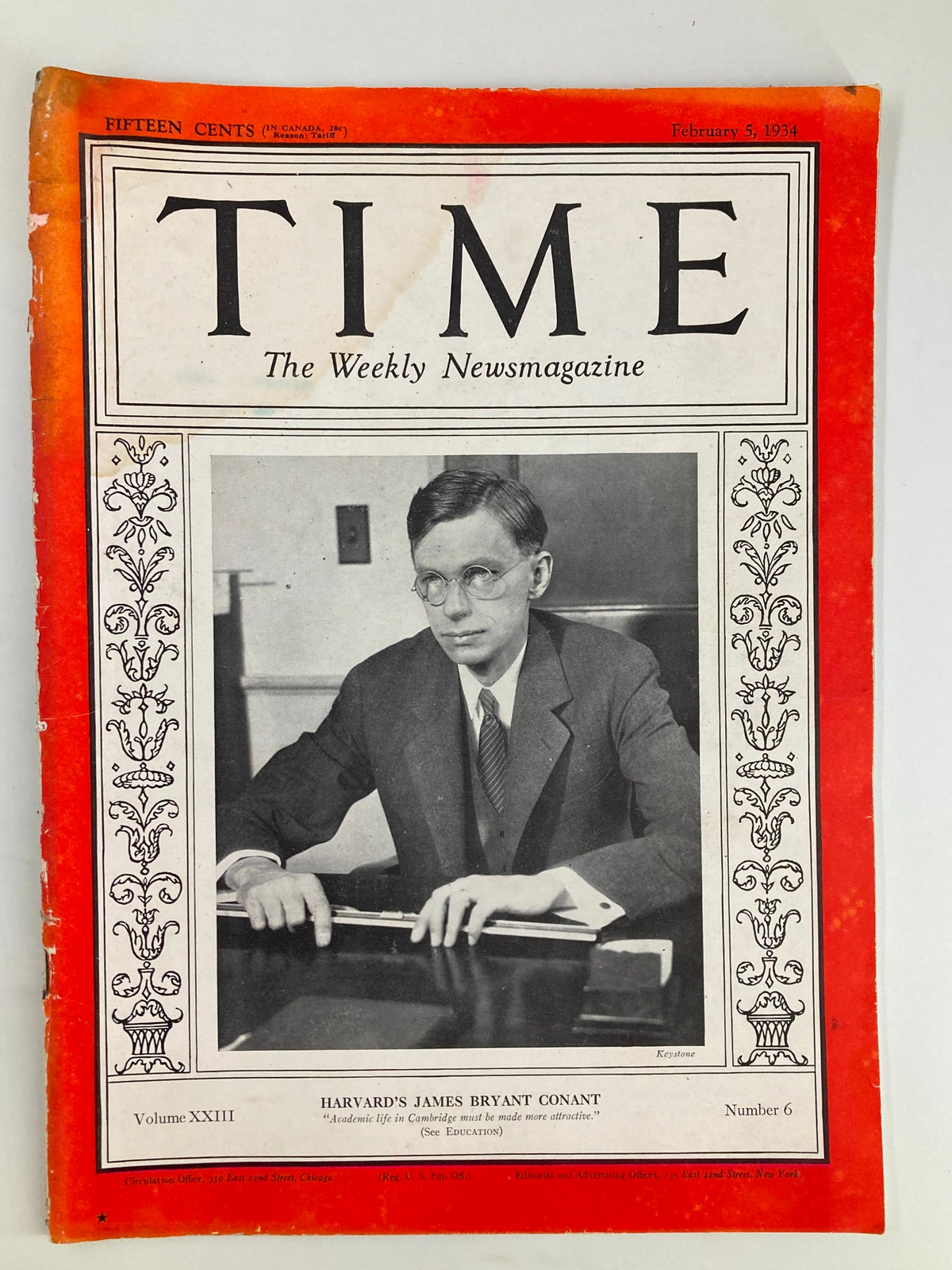 Vintage Time Magazine February 5 1934 Vol 23 No. 6 Harvard's James Bryant Contant