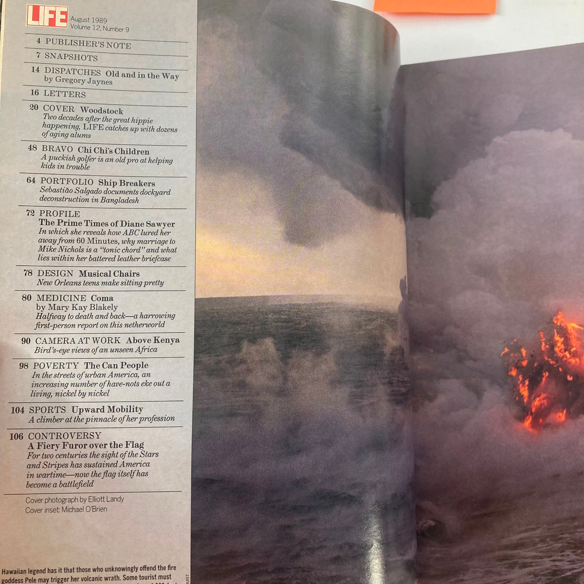 Contents page of VTG Life Magazine August 1989, listing articles including a profile on Diane Sawyer, reflecting on the magazine's historical significance.