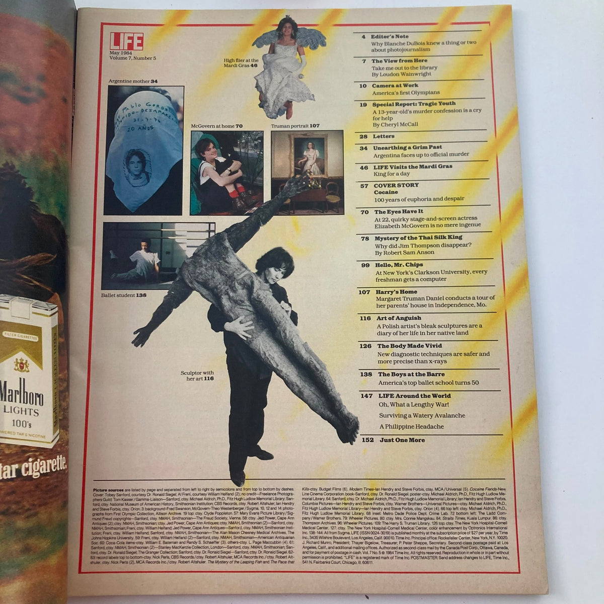 Life Magazine May 1984 Vol 7 No. 5 featuring contents including 'Mystery of the Thai Silk King' and various cultural articles and images from the era.