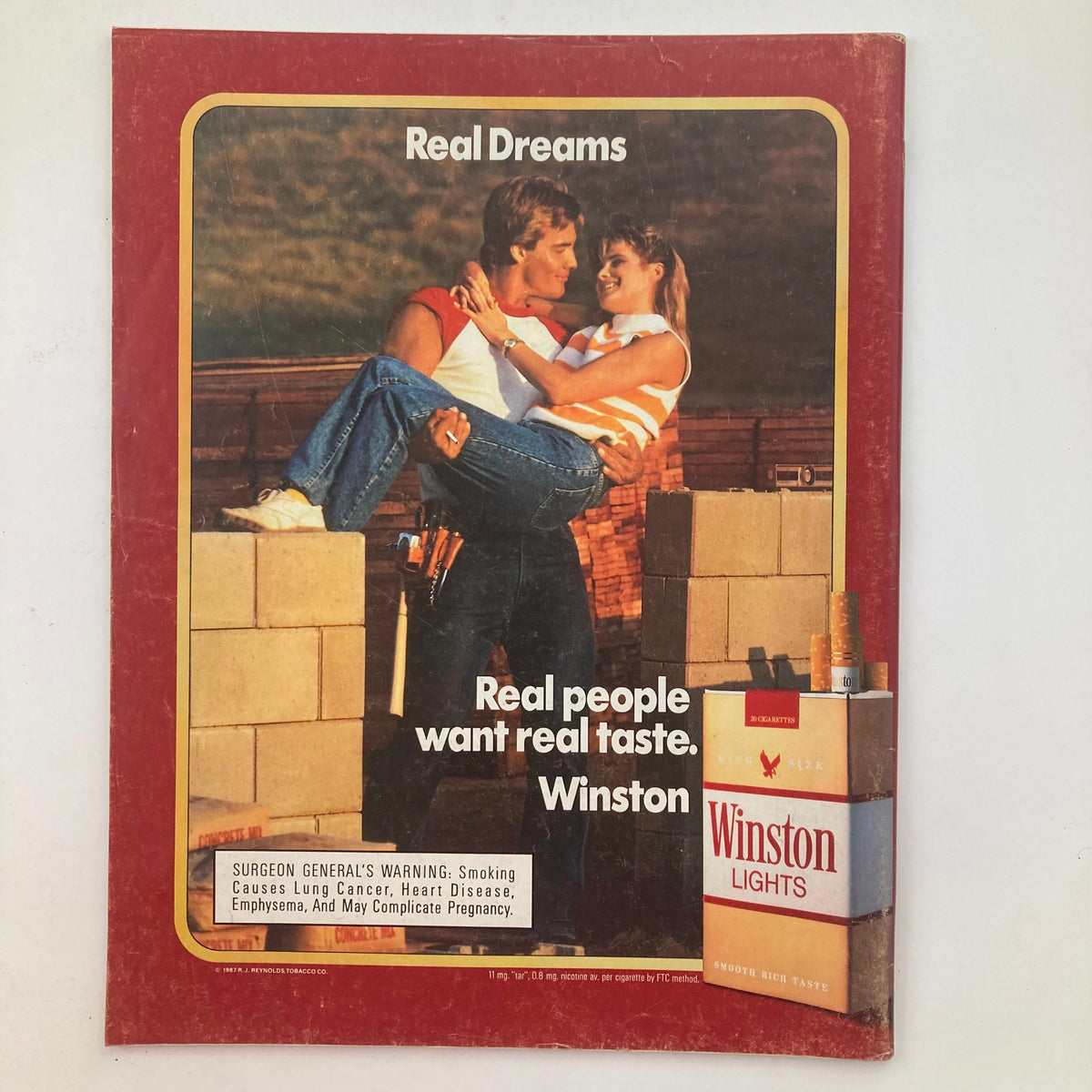 Back cover of VTG Life Magazine October 1987, Vol 10 No. 11 showcasing a vintage Winston cigarette advertisement with a couple, illustrating 1980s American advertising style.