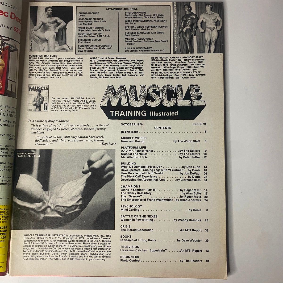 Muscle Training Illustrated October 1979, Issue No. 79 cover featuring editorial content including training tips and athlete profiles.