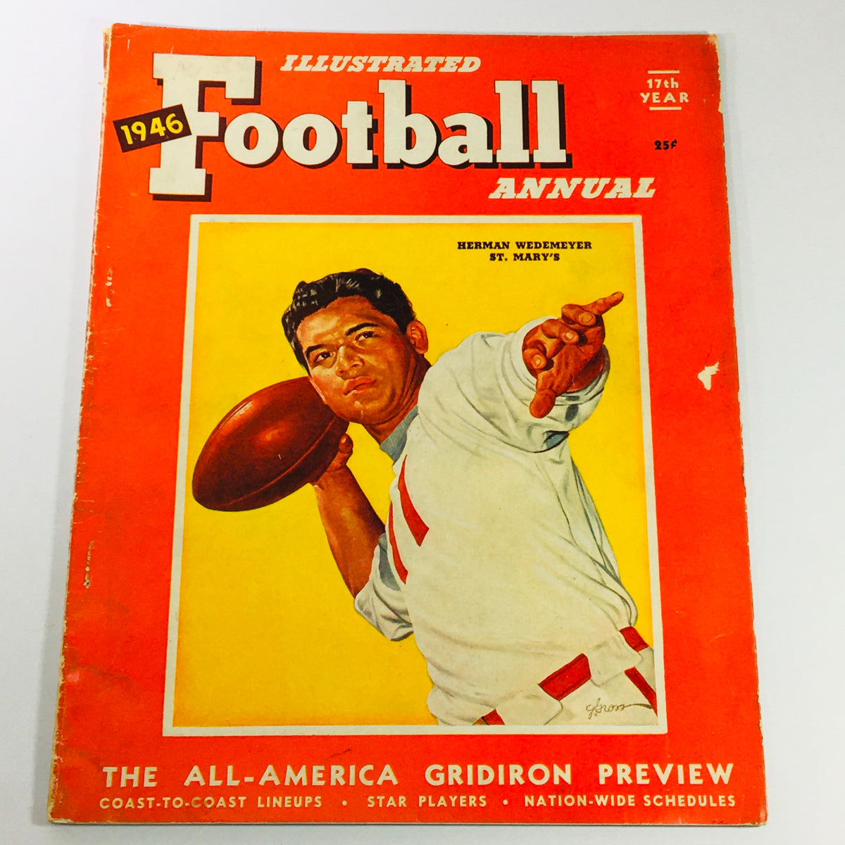 VTG Illustrated Football Annual Magazine 1946 featuring Herman Wedemeyer of St. Mary's, showcasing a vibrant cover with a football player in action.