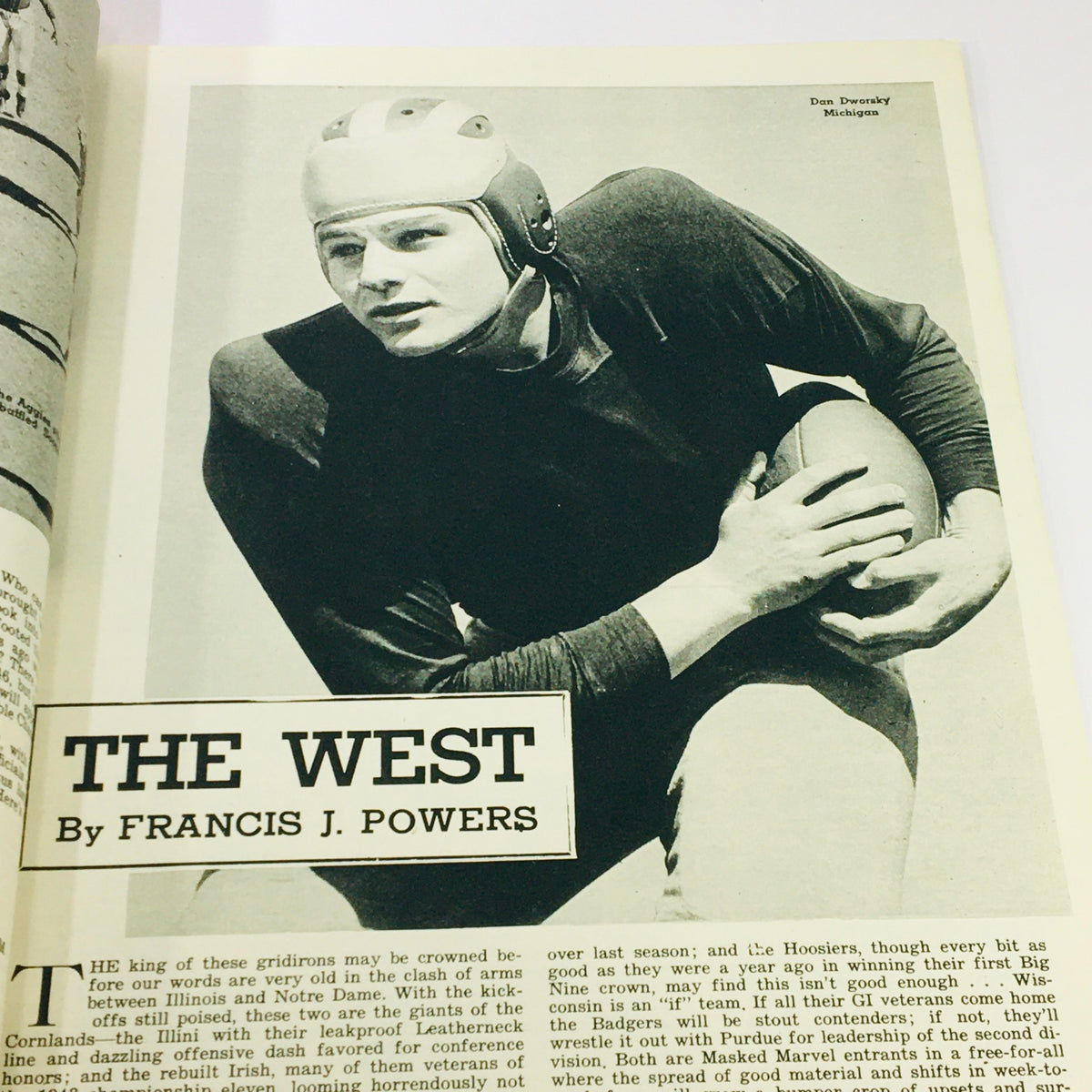 Vintage football player featured in the VTG Illustrated Football Annual Magazine 1946, showcasing historical imagery from the football era.