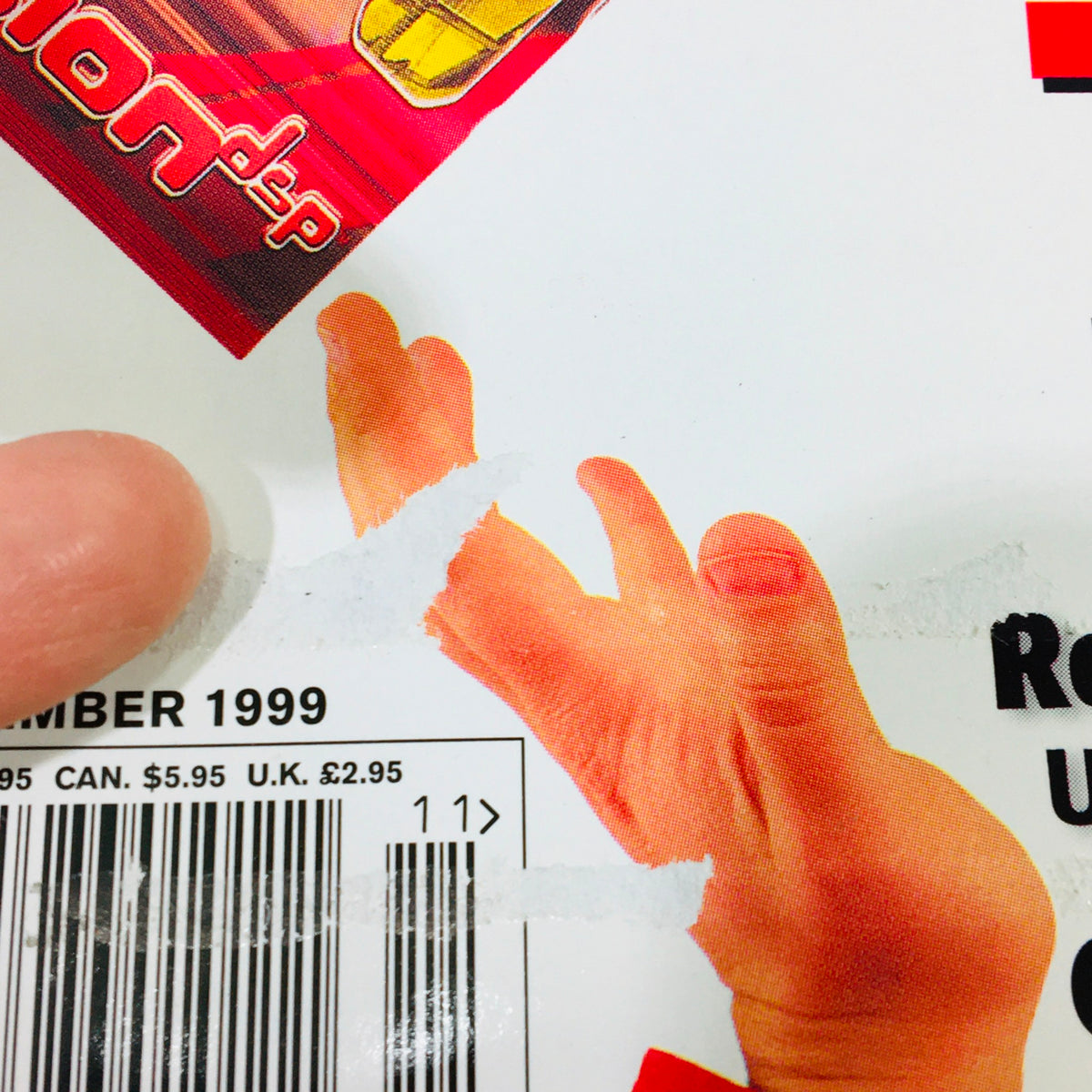 Close-up of the Keyboard Magazine November 1999 cover showing detail of hands gesturing, with the title Rock Piano Lesson and the barcode.