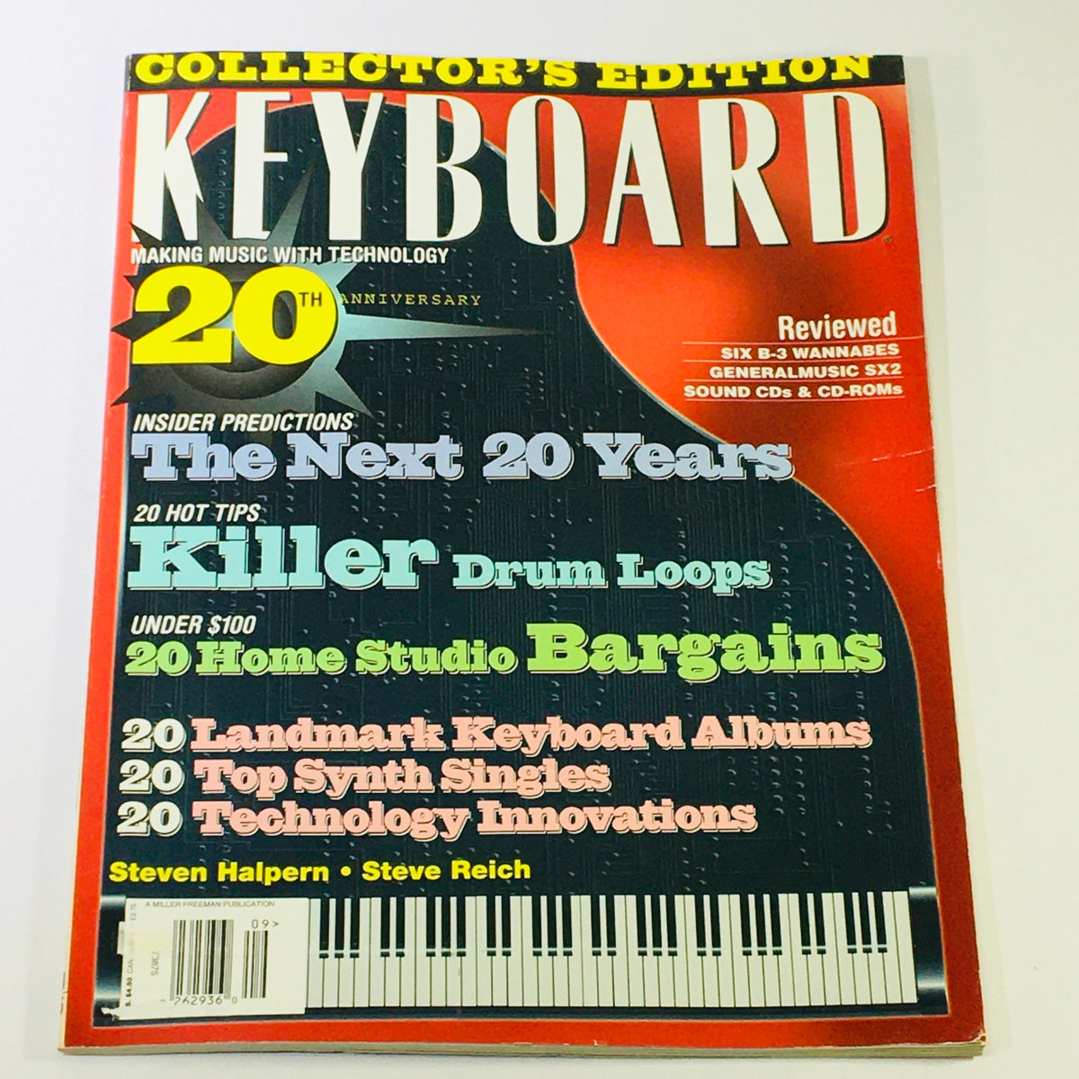 Cover of Keyboard Magazine September 1995 featuring articles on Killer Drum Loops and Home Studio Bargains, highlighting the 20th anniversary and music technology insights.