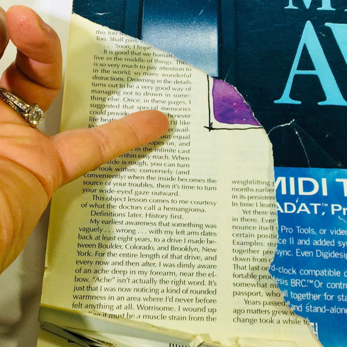 Close-up of the back cover of Keyboard Magazine October 1996, showing damaged edges while discussing MIDI timepiece functionalities. Valuable insight for music technology fans.