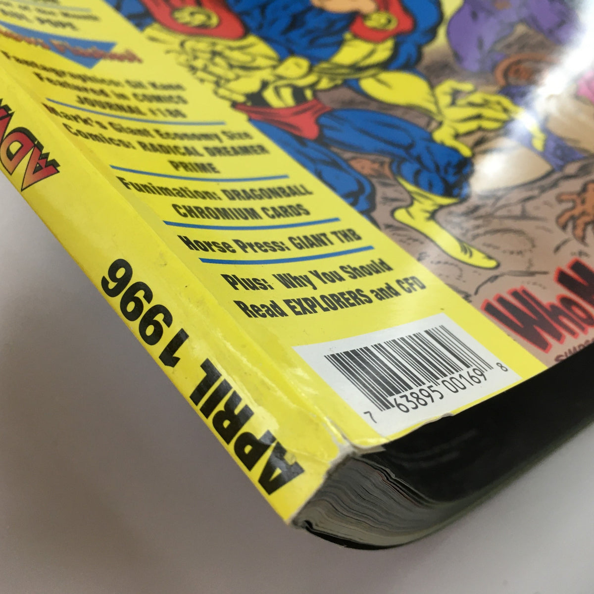 Spine view of Advance Comics April 1996 No. 88, showcasing the issue number and publication details, highlighting Megaton Man vs Forbidden Frankenstein.
