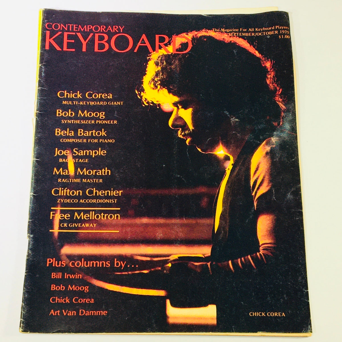 Cover of VTG Keyboard Magazine September October 1975 featuring Chick Corea, Bob Moog, and Bela Bartok, highlighting key articles and musicians from the era.