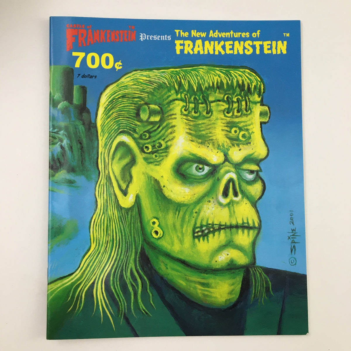 Cover of 'Castle of Frankenstein 2001 Presents The New Adventures of Frankenstein No Label' featuring a vibrant illustration of Frankenstein's monster, showcasing the essence of horror and vintage comic art.
