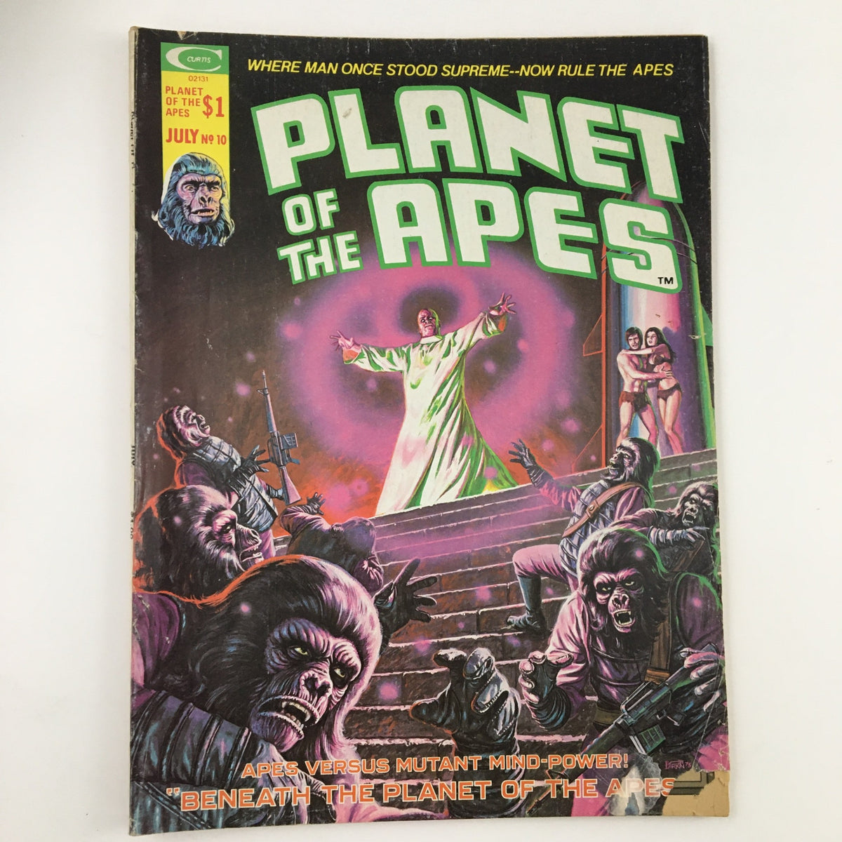 Cover of Stan Lee's Planet of the Apes Vol. 1 No. 10 July 1975 featuring a dramatic illustration of apes versus mutants.