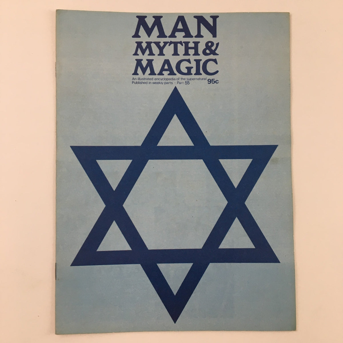 Cover of Man Myth & Magic Magazine Part 55 featuring a blue Star of David on a light blue background, highlighting the theme of Judaism and the Torah.