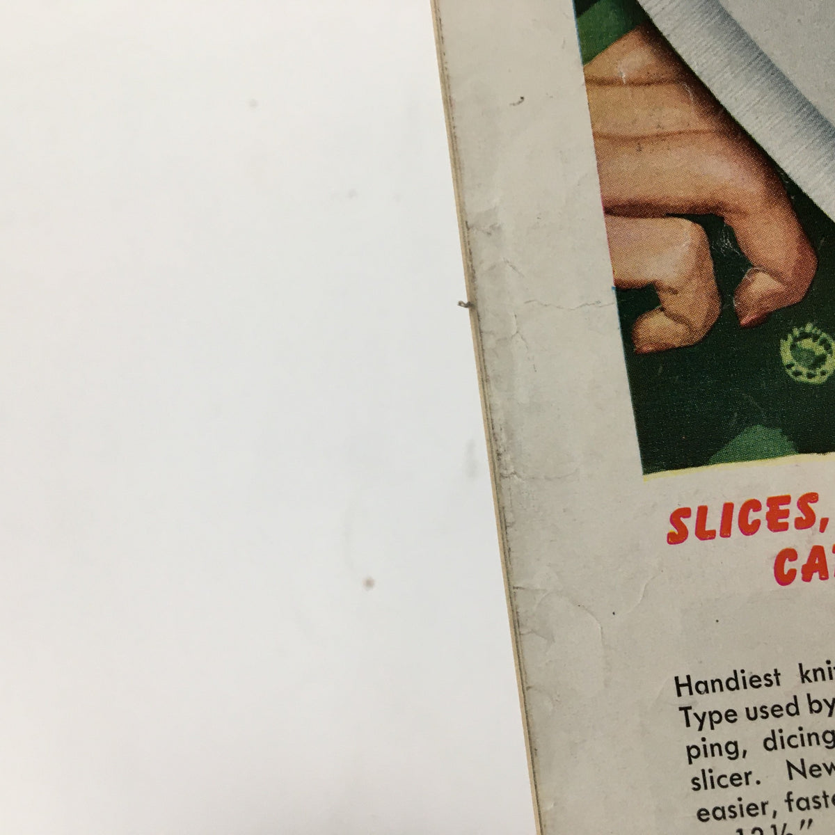 Back cover of McCall's Magazine September 1950 showing a promotional image, detailing a handy kitchen slicer.