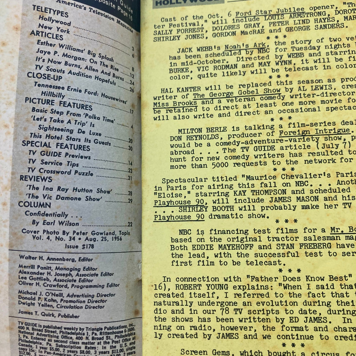Another interior page of TV Guide Magazine August 25 1956 showcasing articles, reviews, and insights into classic TV programming from the 1950s.