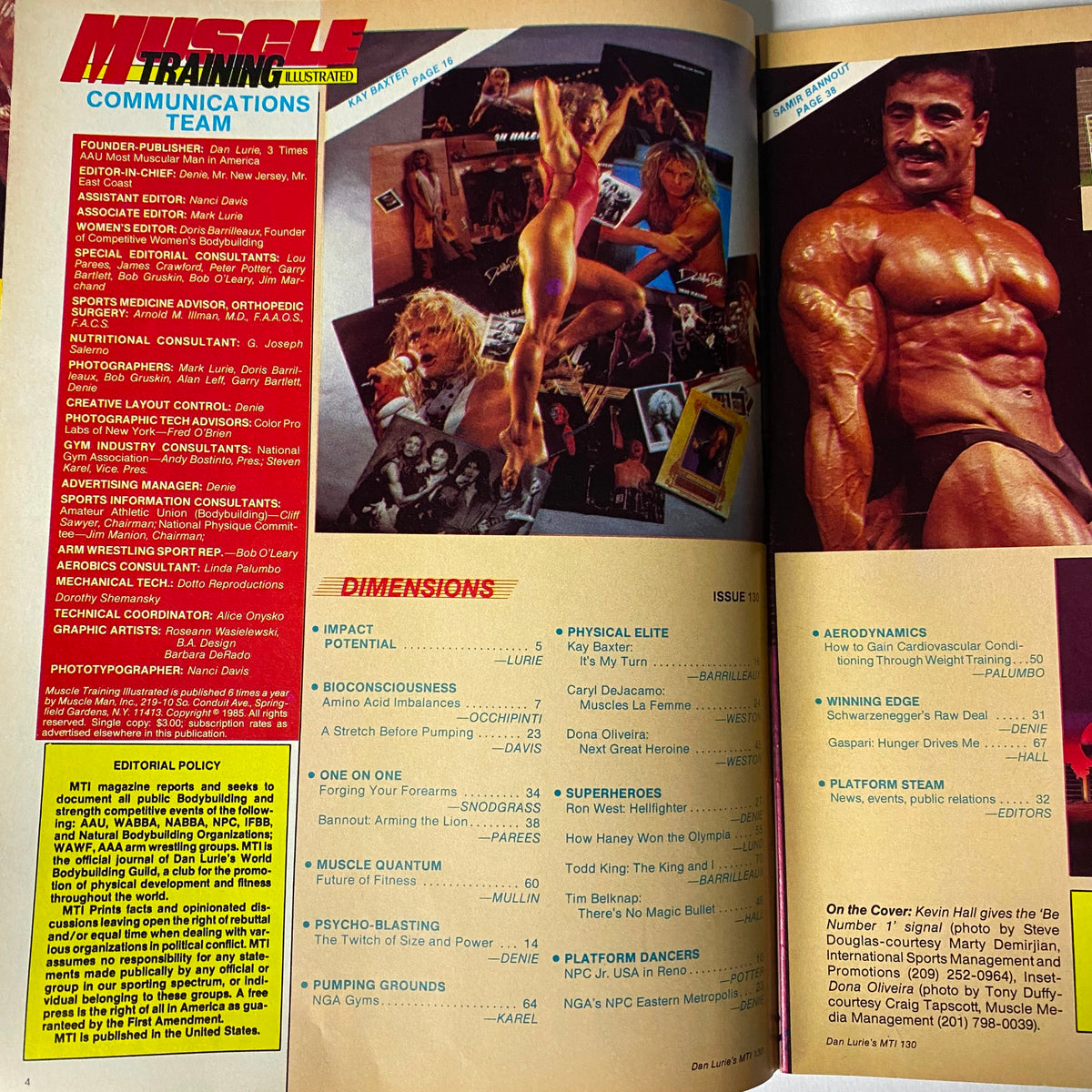 Muscle Training Illustrated October 1986, showcasing the contents and communications team, highlighting key articles and features related to bodybuilding.