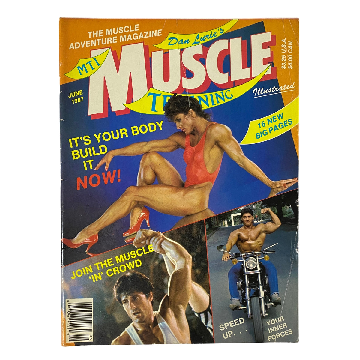 Muscle Training Illustrated June 1987 cover featuring Diana Dennis and Sylvester Stallone showcasing a vibrant magazine layout with fitness themes and bodybuilding elements.