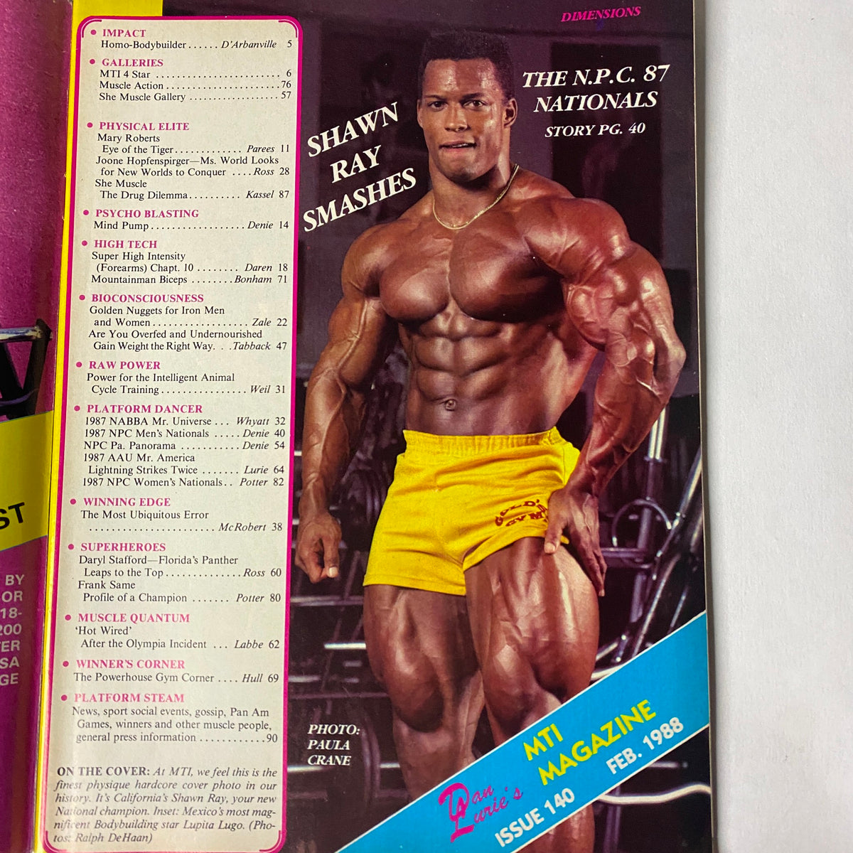 Inside page of Muscle Training Illustrated February 1988 showcasing Shawn Ray at the N.P.C. 87 Nationals. Includes information on competition and training.