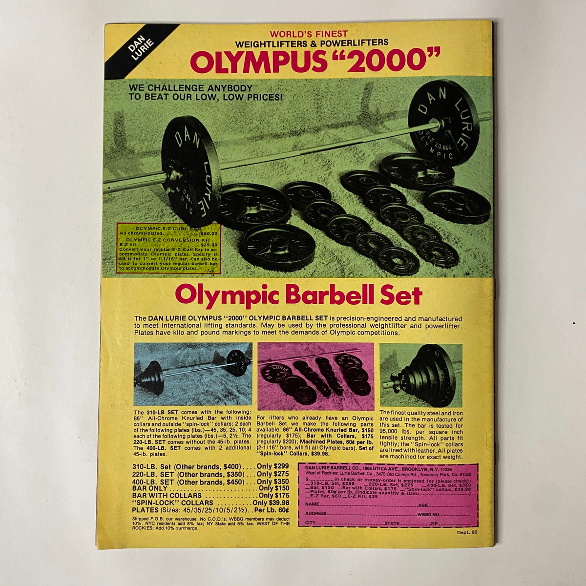 Advertisement for Dan Lurie’s Olympus 2000 Olympic Barbell Set in Muscle Training Illustrated September 1980.