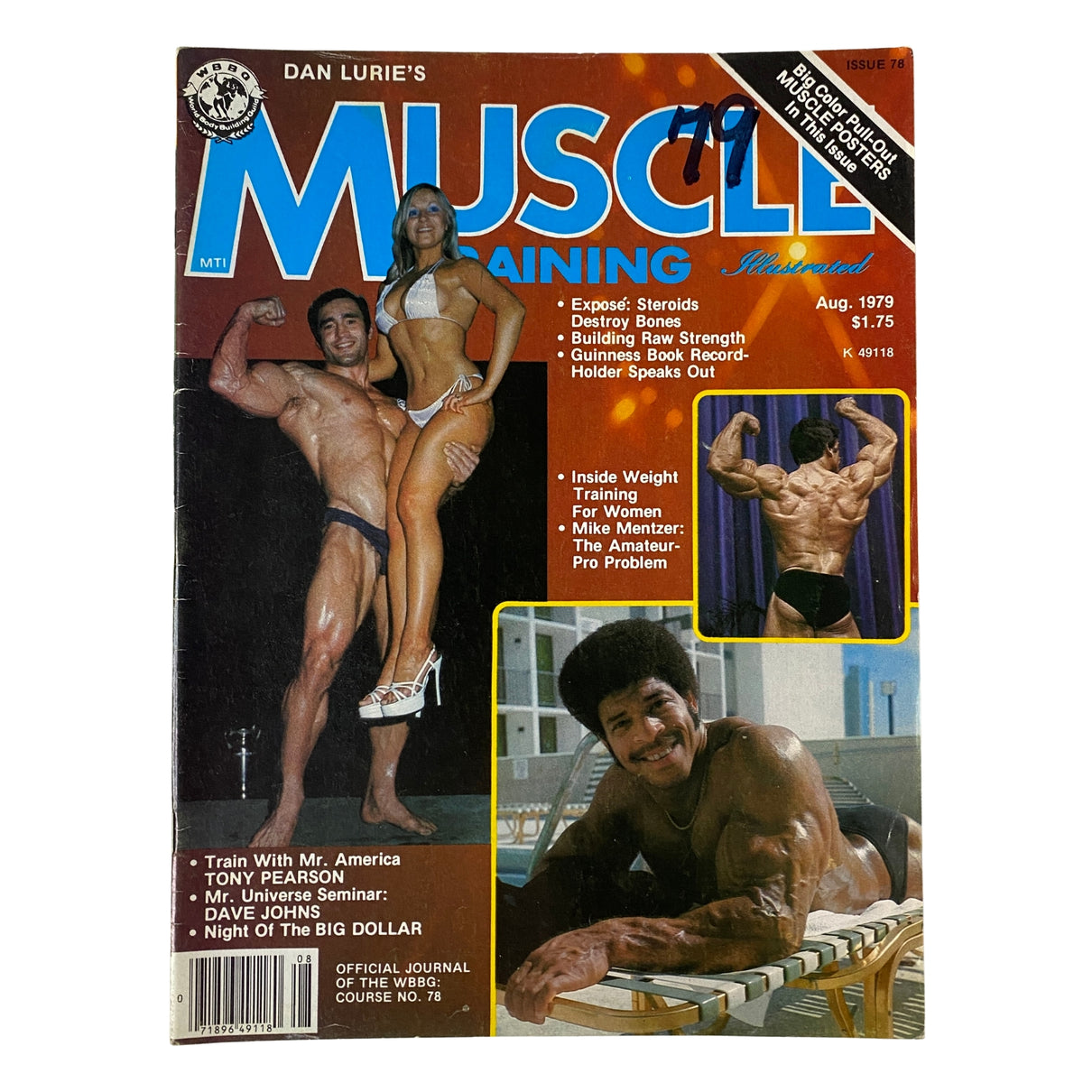 Cover of Muscle Training Illustrated August 1979 featuring Ahmet Enünlü and Mike Mentzer, showcasing fitness models and bodybuilding excellence.