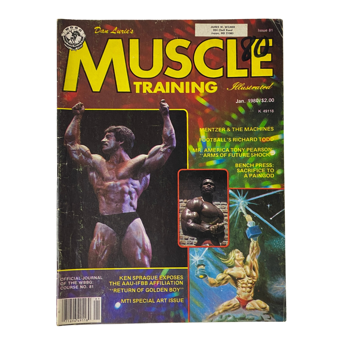 Muscle Training Illustrated January 1980 cover featuring Mike Mentzer and Serge Nubret. The magazine showcases bodybuilding highlights from the era.
