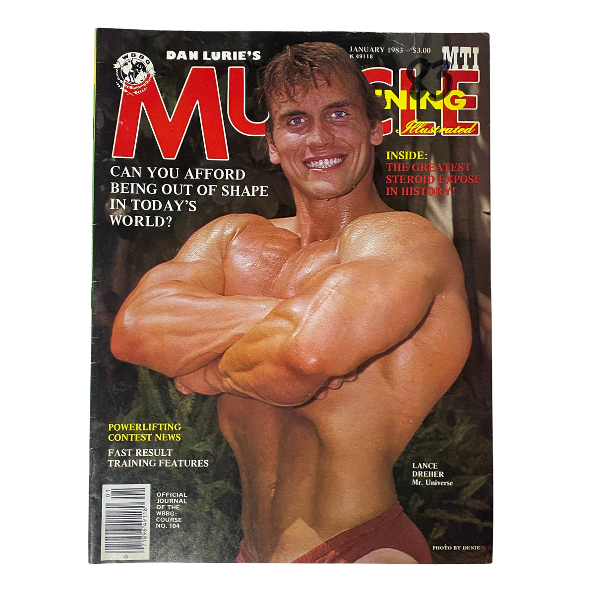 Muscle Training Illustrated January 1983 No. 104 featuring Lance Dreher on the cover, showcasing his impressive physique and posing for bodybuilding enthusiasts.