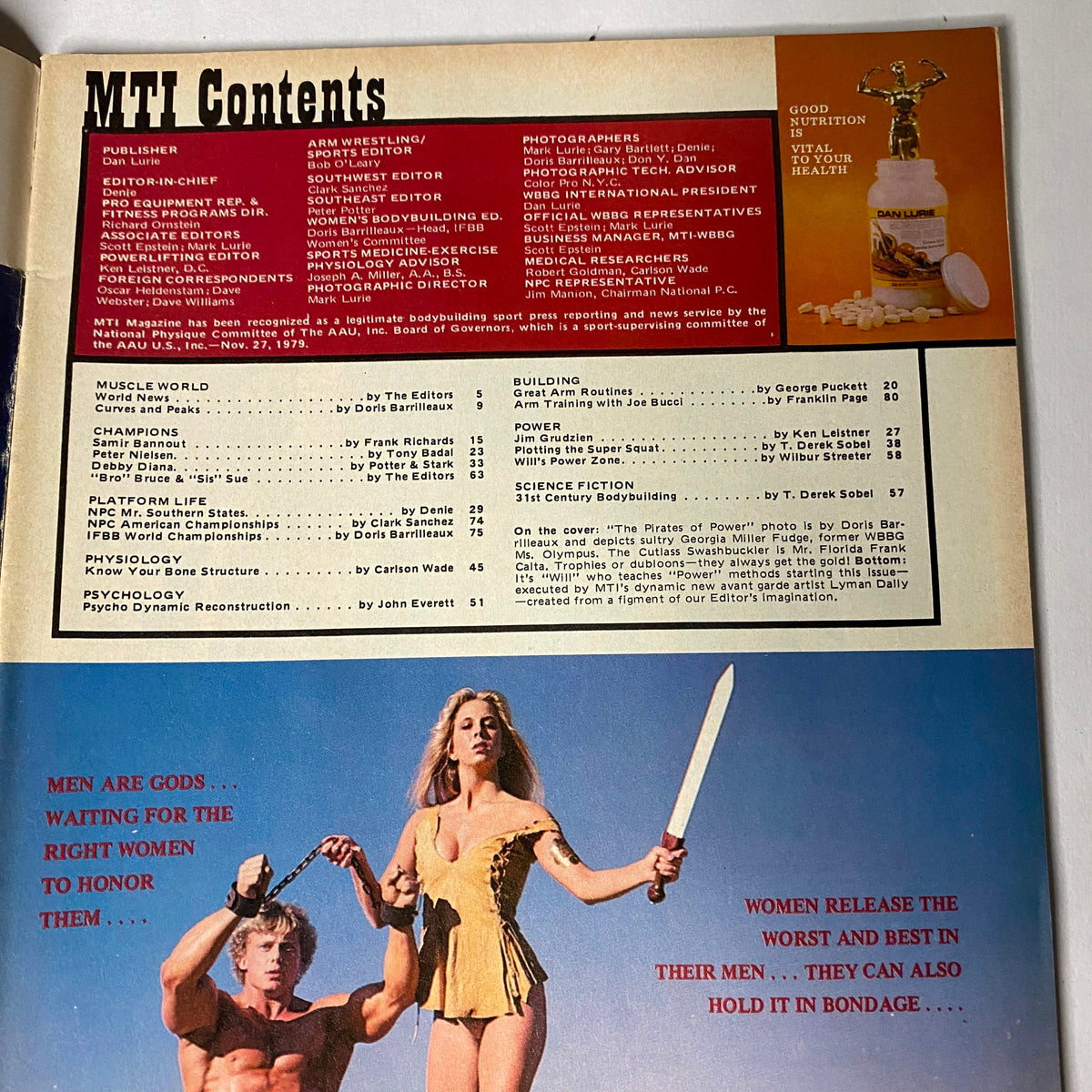 Table of Contents page from Muscle Training Illustrated, March 1983, detailing various articles on bodybuilding, physiology, and training science.