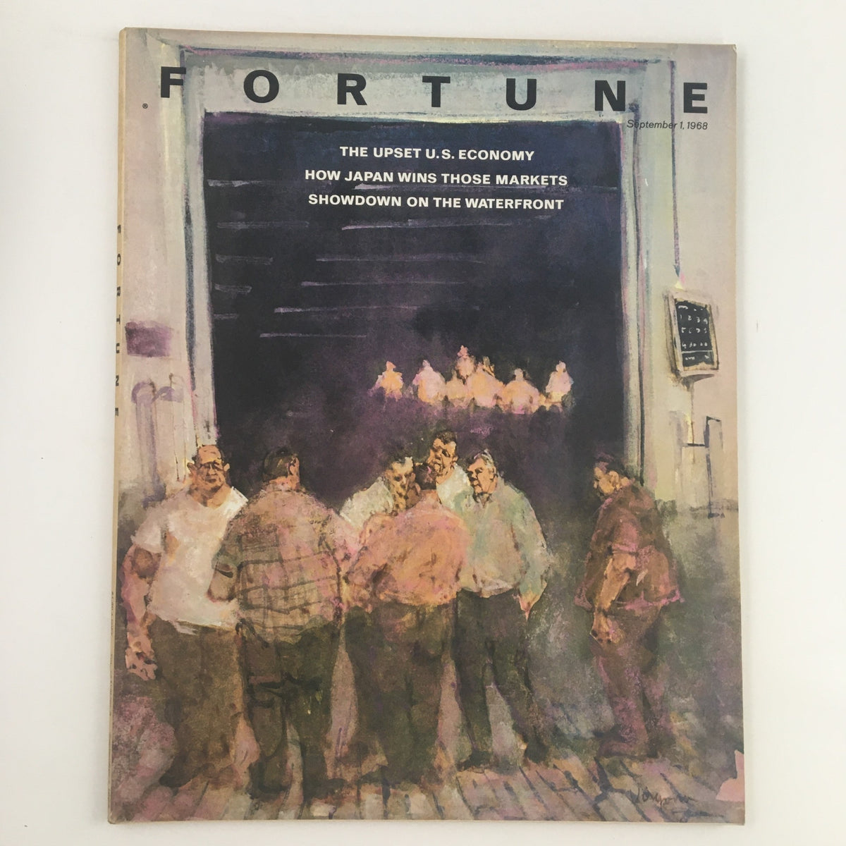 Fortune Magazine September 1 1968 cover featuring the title 'How Japan Wins Those Markets' with an illustration of workers in a warehouse, highlighting economic themes of the time.