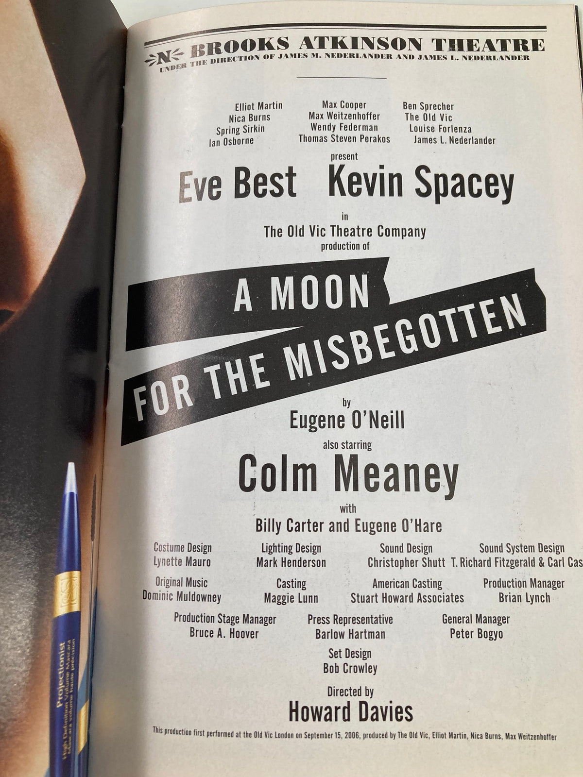 Cast and crew list for A Moon for the Misbegotten in the 2007 Playbill at Brooks Atkinson Theatre.