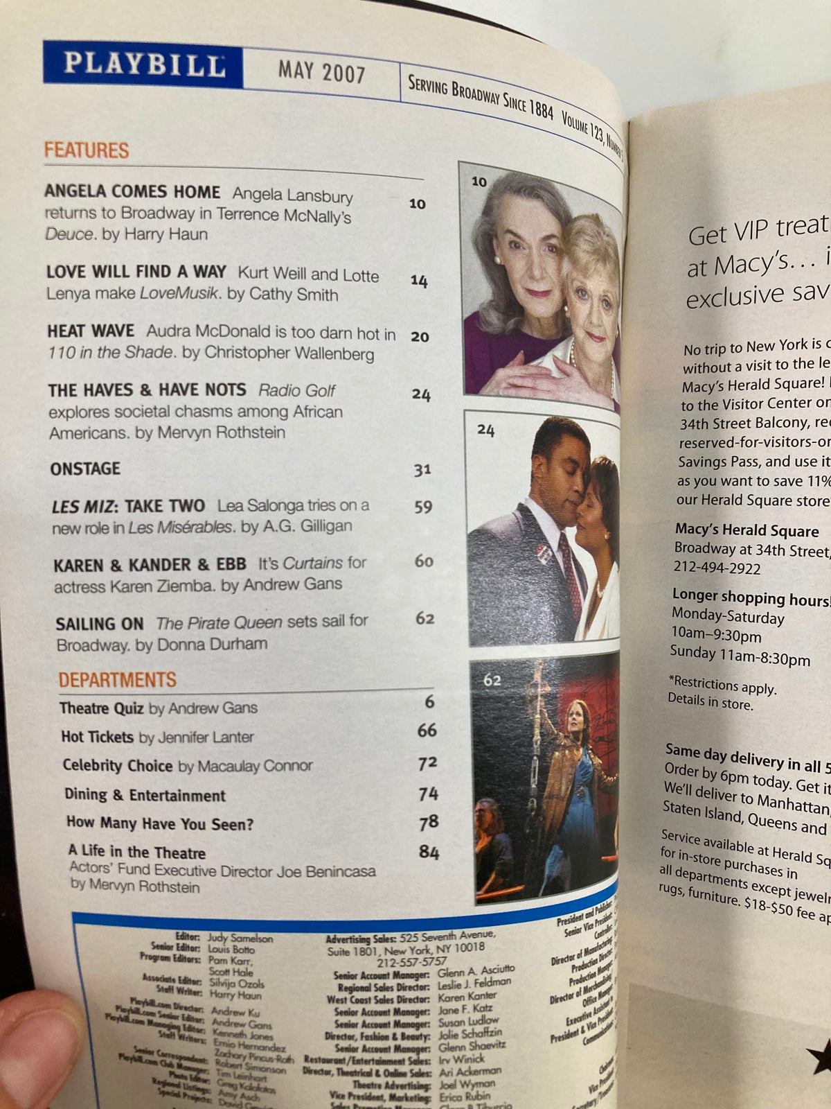2007 Playbill featuring the production 'Talk Radio' at the Longacre Theatre, showcasing notable features including 'Angela Comes Home' and 'Love Will Find a Way' with performances by prominent actors.