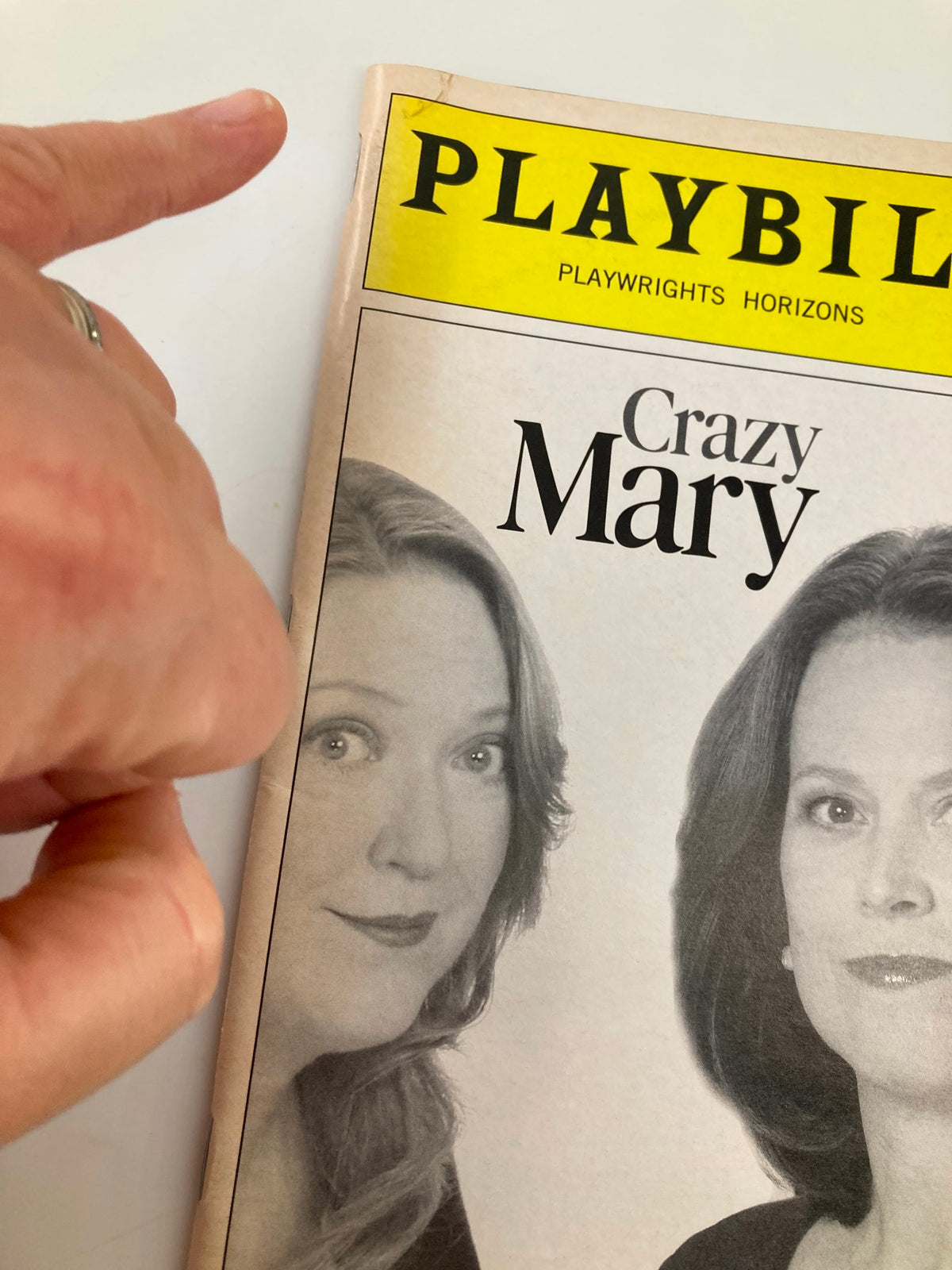 Close-up of the 2007 Crazy Mary Playbill showcasing Michael Esper and Kristine Nielsen, highlighting the program's details.