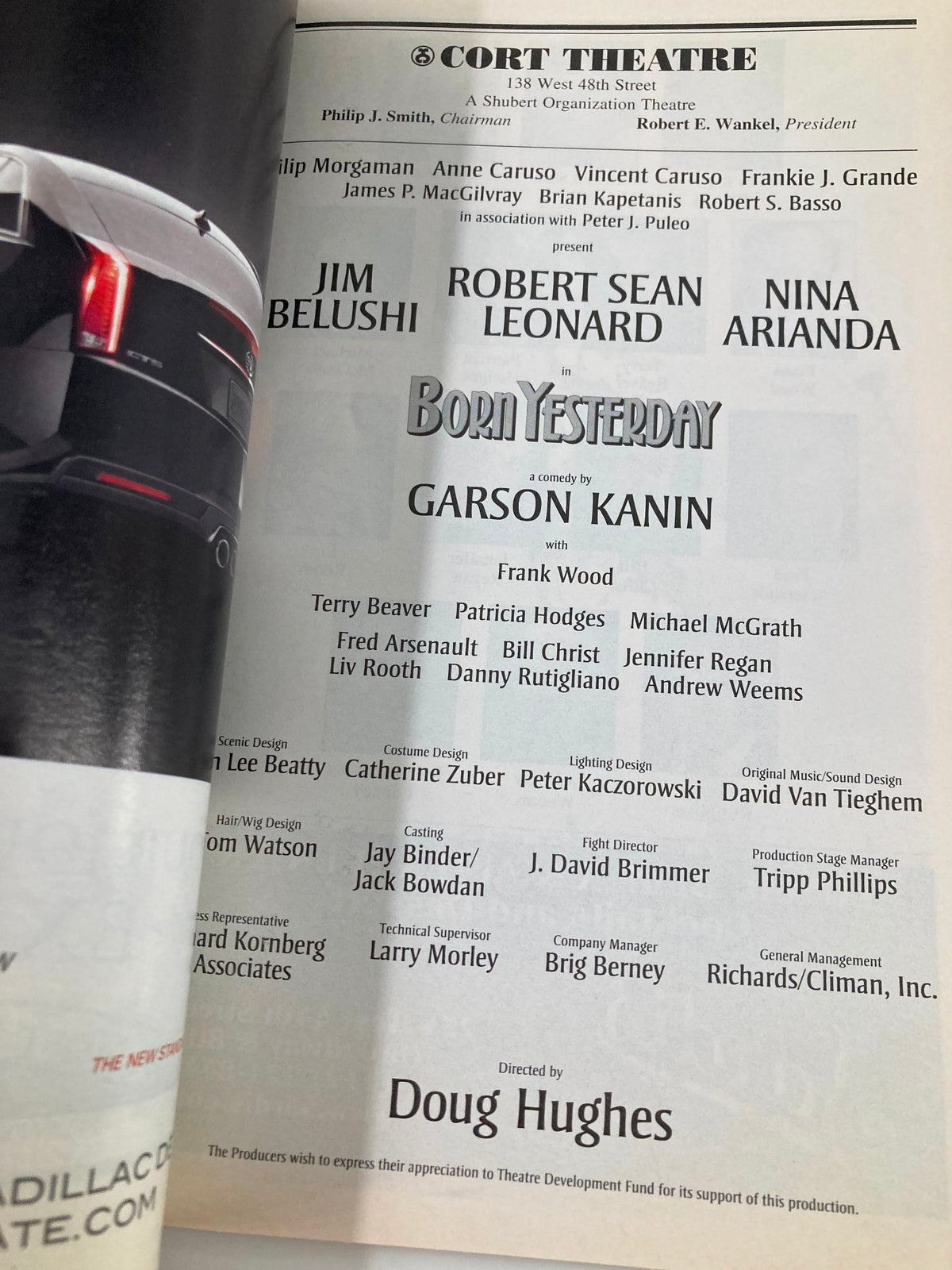 Cort Theatre production page of the 2011 Playbill showcasing Jim Belushi and Nina Arianda in the play Born Yesterday, directed by Doug Hughes.
