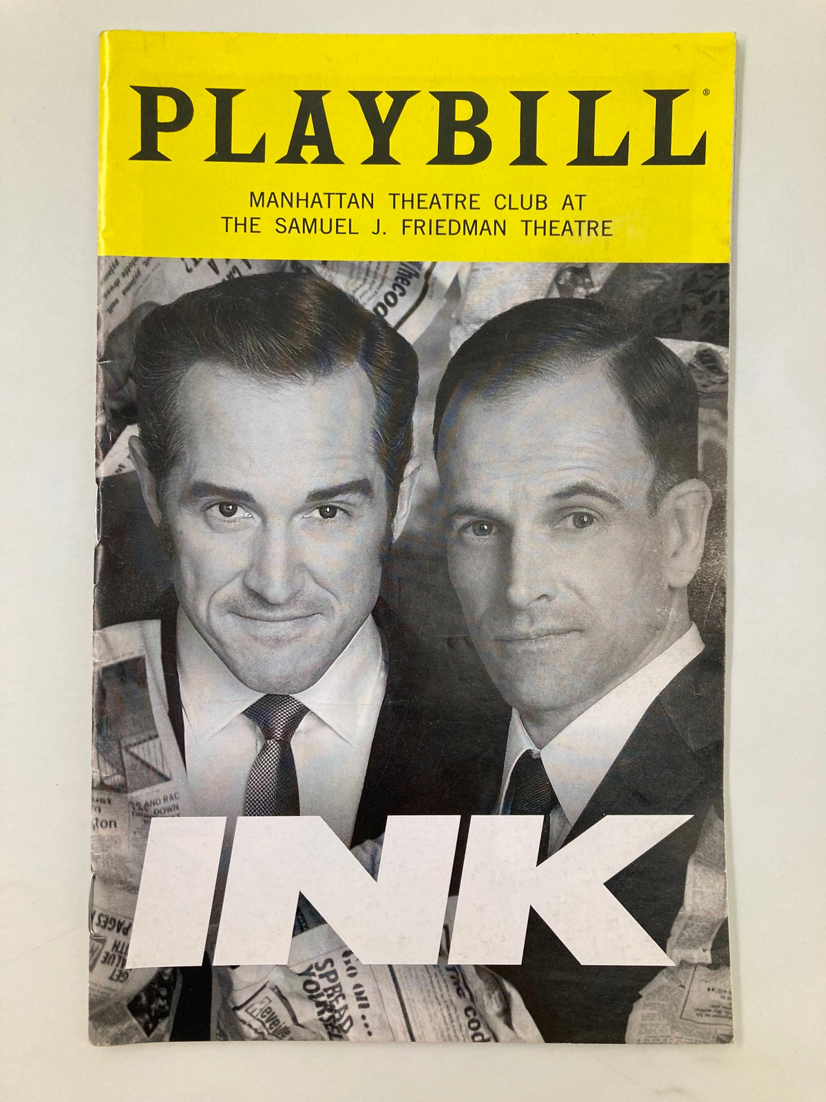 2019 Playbill from the Manhattan Theatre Club featuring the title 'Ink' with actors Bertie Carvel and Johnny Lee Miller on the cover.