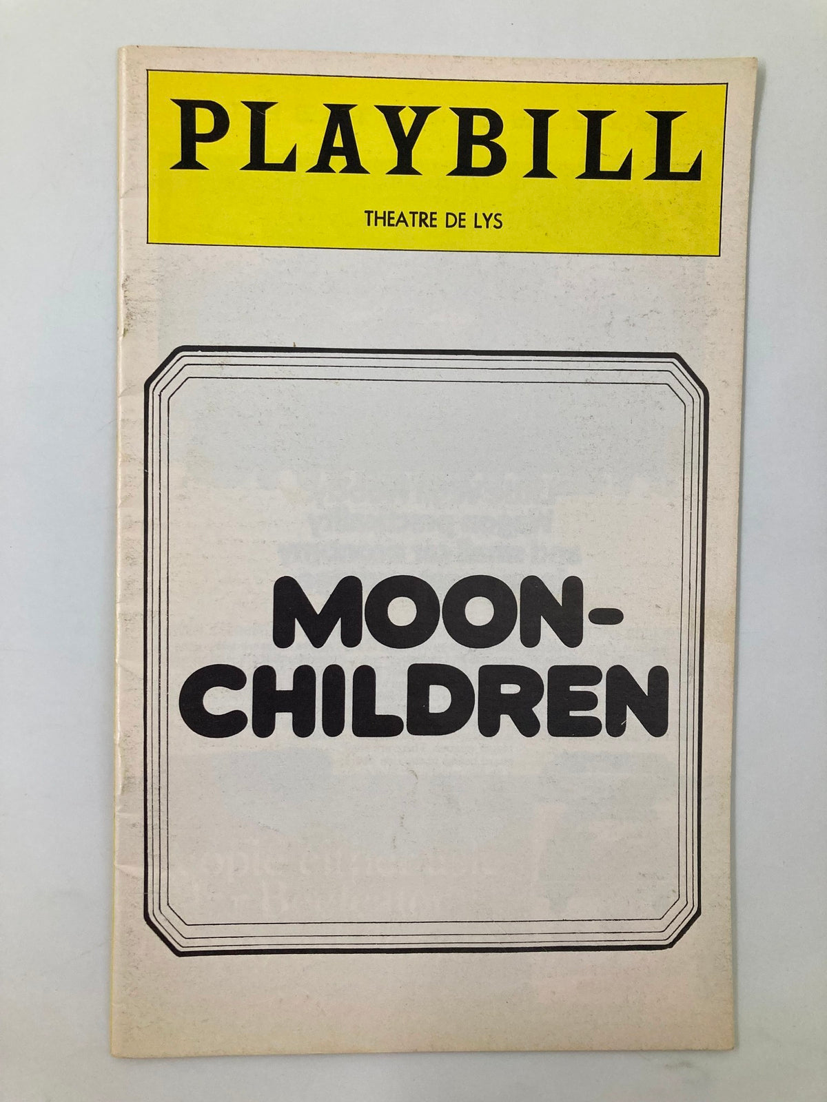 1974 Playbill Theatre De Lys featuring the play Moon-Children on the cover with a minimalist design showcasing the title prominently.