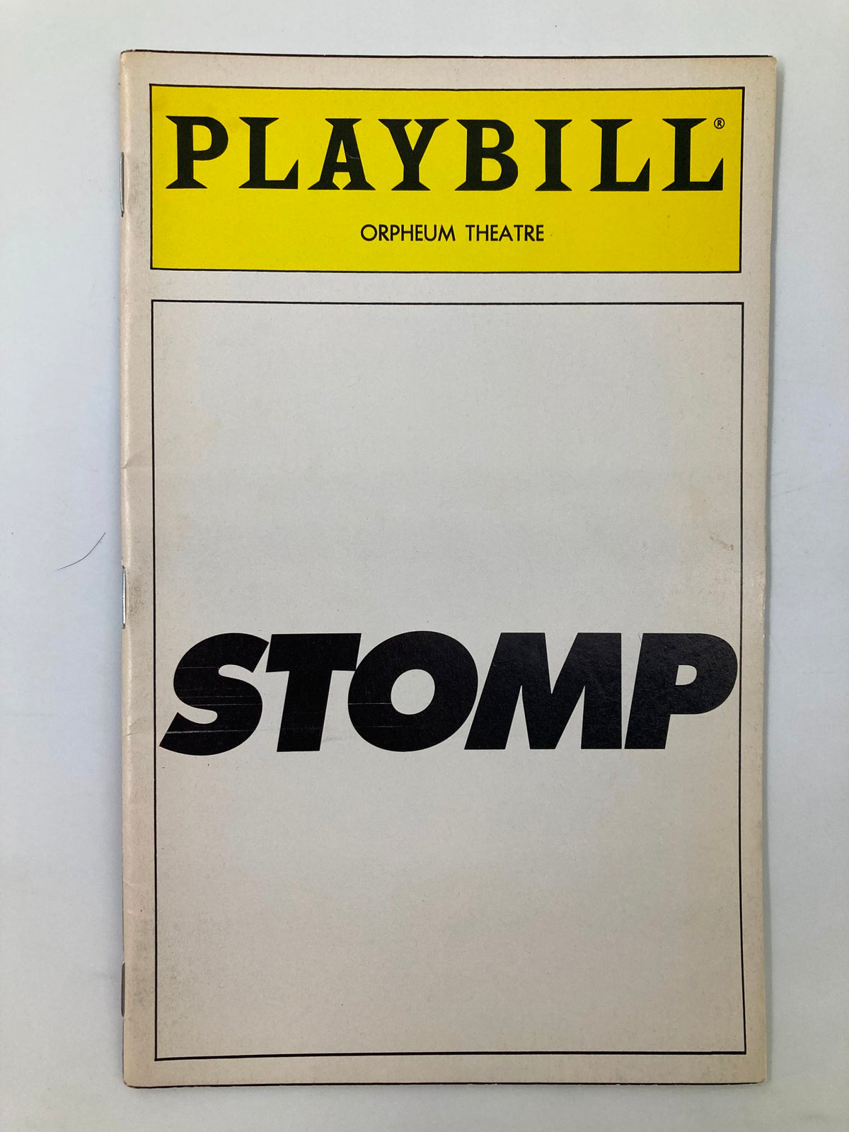 1996 Playbill for the Orpheum Theatre production of Stomp, featuring a bold title design.