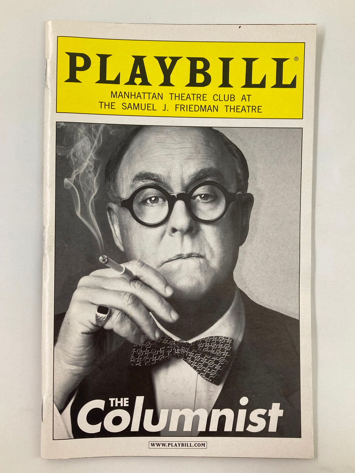 2012 Playbill for The Columnist featuring John Lithgow at The Samuel J. Friedman Theatre, showcasing a black and white portrait with a cigarette.