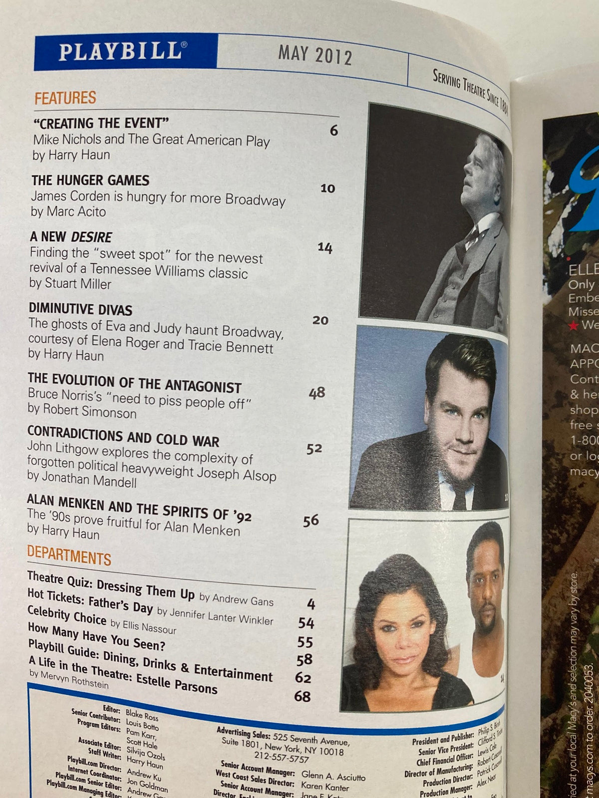 Inside page of the 2012 Playbill for The Columnist, listing features and notable performances related to the production.