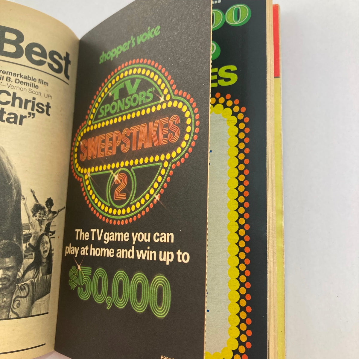 Interior advertisement from TV Guide Magazine October 9 1976 promoting a television sweepstakes game for viewers, illustrating the nostalgic promotional materials of the era.