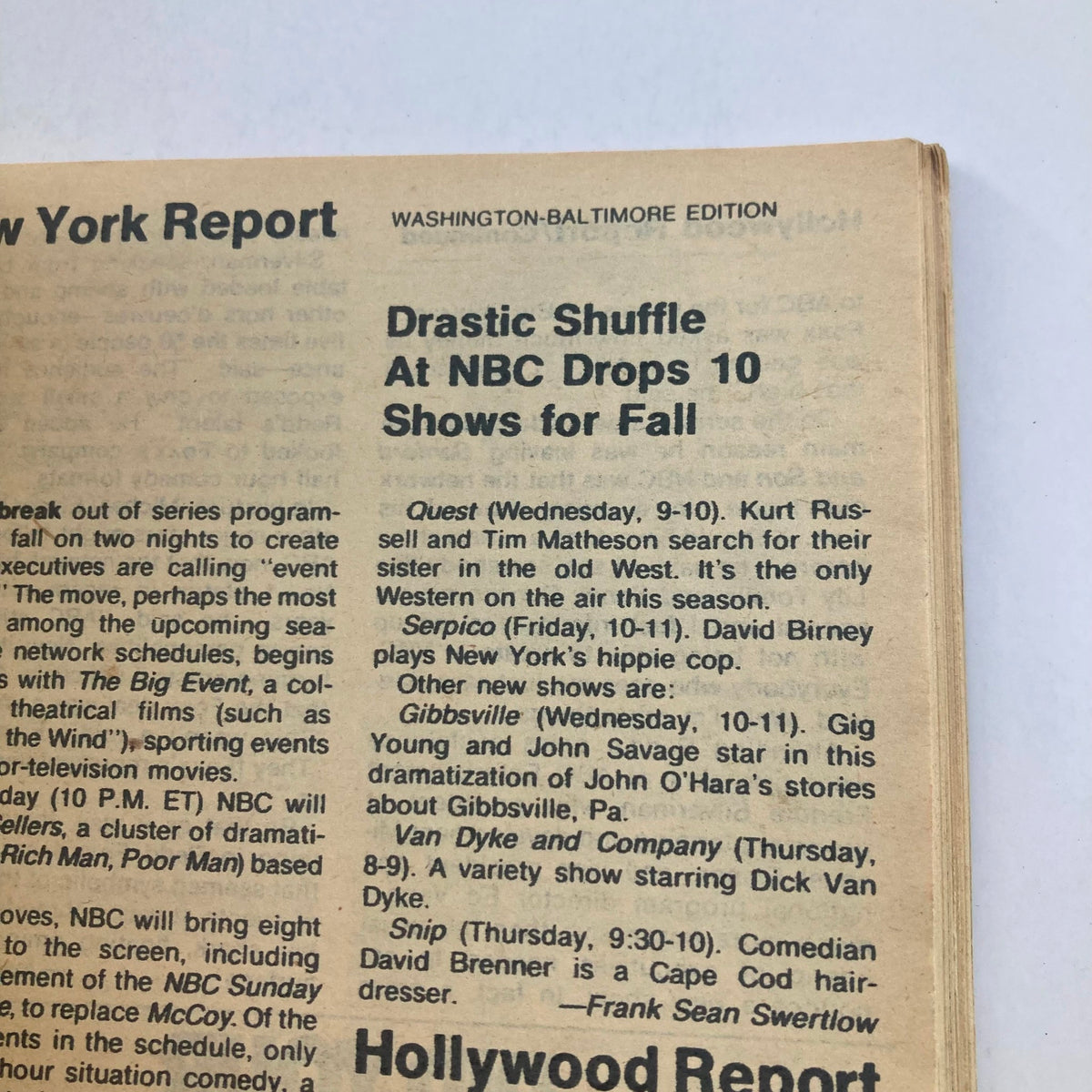 TV Guide Magazine April 24 1976 #1204 New York Report section showcasing a feature on television schedule changes at NBC for Fall including shows like 'Quest' and 'Van Dyke and Company'.