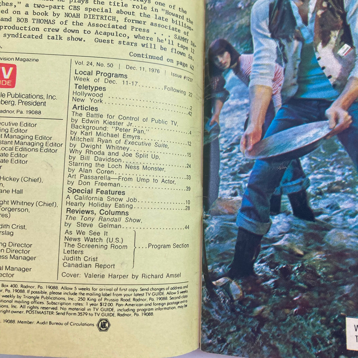 Inside page of TV Guide Magazine December 11 1976 #1237, detailing local programs and articles, including 'The Battle for Control of Public TV'.